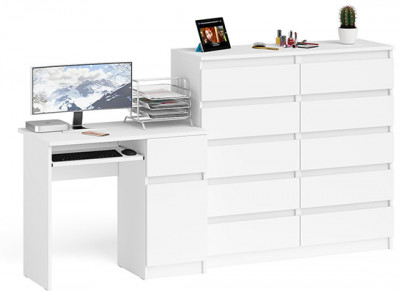 Мори Стол компьютерный МС-1 правый + Комод МК1200.10, цвет белый, ШхГхВ 210,4х50х115 см., выдвижной ящик справа, НЕ универсальная сборка