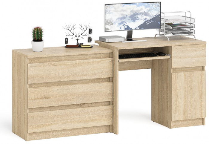 Мори Стол компьютерный МС-1 правый + Комод МК800.1, цвет дуб сонома, ШхГхВ 170,4х50х76,6 см., выдвижной ящик справа, НЕ универсальная сборка