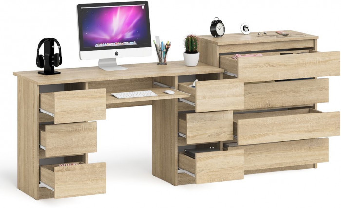 Мори Стол компьютерный МС-2 + Комод МК800.4, цвет дуб сонома, ШхГхВ 215,8х50х94 см., универсальная сборка
