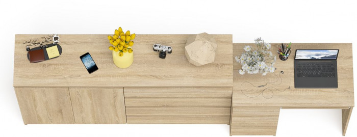 Мори Стол компьютерный МС-6 левый + Комод МК1600.1, цвет дуб сонома, ШхГхВ 250,4х50х94 см., выдвижные ящики слева, НЕ универсальная сборка