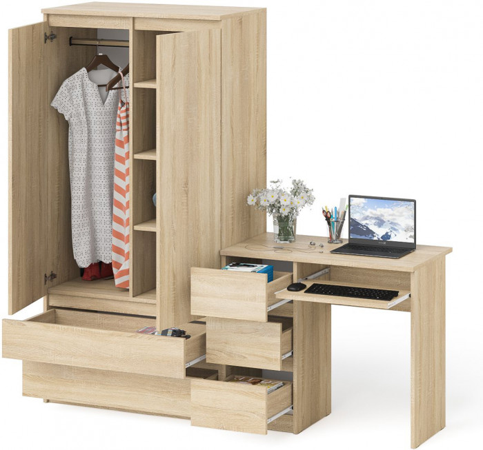 Мори Стол компьютерный МС-6 левый + Шкаф МШ900.1, цвет дуб сонома, ШхГхВ 180,4х50,4х179,6 см., выдвижные ящики слева, НЕ универсальная сборка