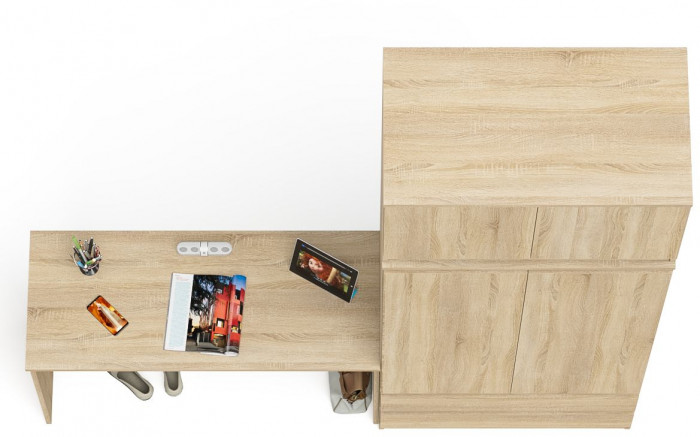 Мори Стол письменный МСП1200.1 + Шкаф МШ900.1 + Антресоль МА900.1, цвет дуб сонома, ШхГхВ 210,8х50,4х234,2 см., универсальная сборка