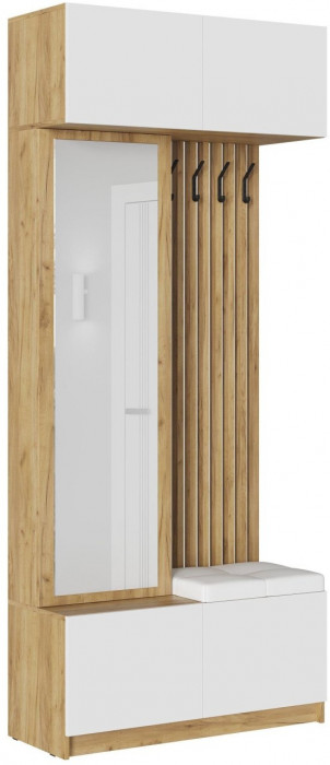 Модульная прихожая Бостон МДФ, крафт золотой/белый глянец (Дуб Крафт Золотой, Белый глянец)