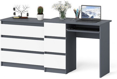 Мори компьютерный стол МС-6 левый + Комод МК800.1, графит/белый