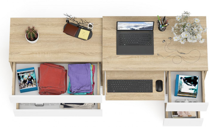 Мори Стол компьютерный МС-6 правый + Комод МК800.1, цвет дуб сонома/белый, ШхГхВ 170,4х50х76,6 см., выдвижные ящики справа, НЕ универсальная сборка