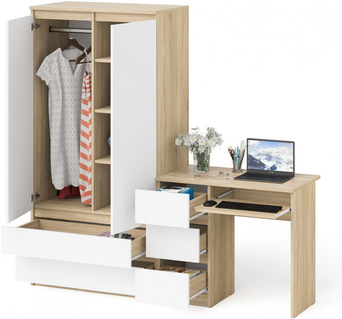 Мори Стол компьютерный МС-6 левый + Шкаф МШ900.1, цвет дуб сонома/белый, ШхГхВ 180,4х50,4х179,6 см., выдвижные ящики слева, НЕ универсальная сборка