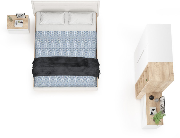 Муссон Спальня № 04, цвет белый/дуб эндгрейн элегантный/искусственная кожа белая, подъёмный ортопед, сп. м. 1600х2000 мм., б/м