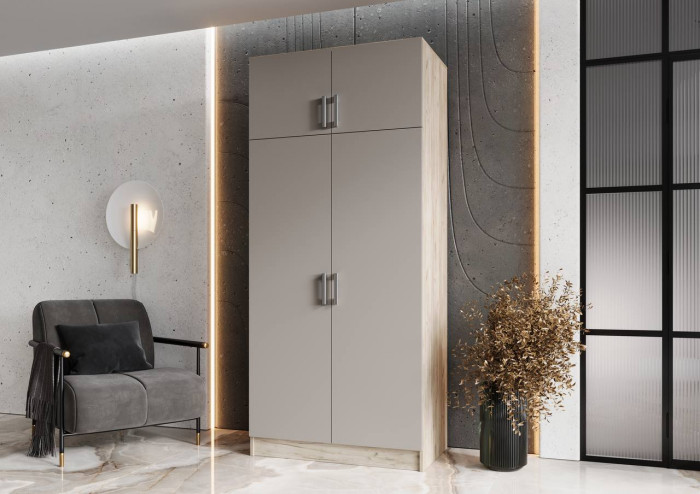 Шкаф 2-х створчатый (штанга+полка), Крафт серый/Кашемир