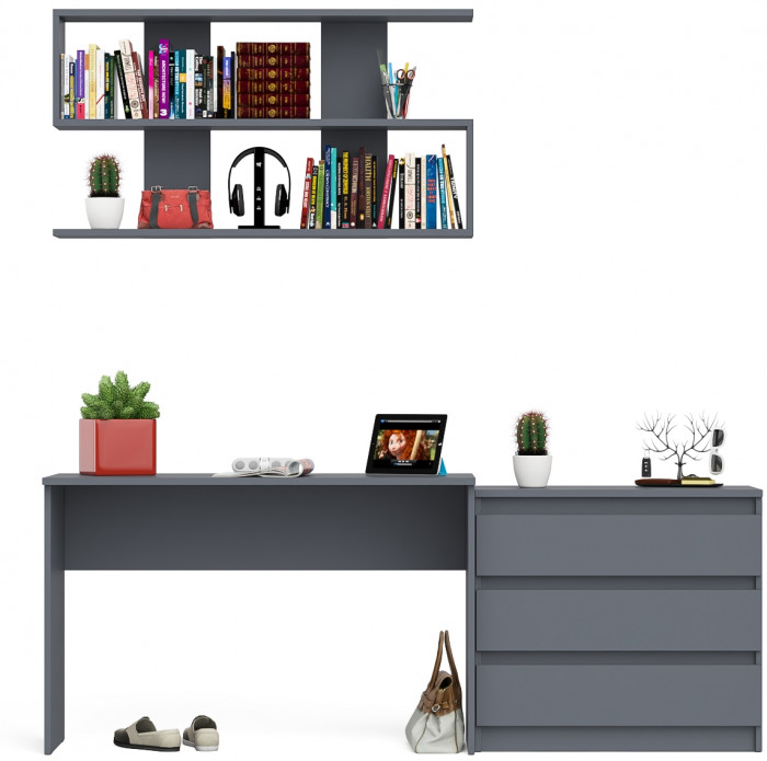 Мори Стол письменный МСП1200.1 + Комод МК800.1 + Полка 1200, цвет графит, ШхГхВ 200,8х50х209,6 см., универсальная сборка