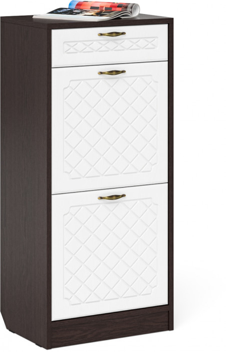 Прихожая П-6 Компоновка № 29, цвет венге/фасады МДФ белое дерево фрезеровка ромб, ШхГхВ 140х50х210 см., универсальная сборка