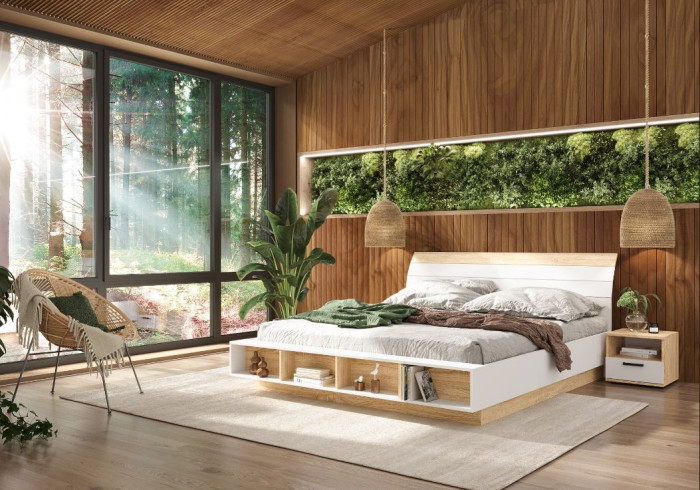 САНСА КР-01 Кровать 1.4х2.0 Фасад ДУБ СОНОМА/Корпус БЕЛЫЙ,ДУБ СОНОМА