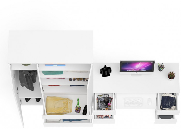 Мори компьютерный стол МС-2 + Шкаф МШ1200.1, белый