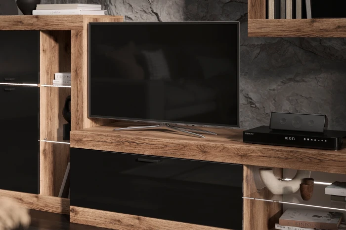 Прага Модульная Гостиная, вариант №1, делано/Черный глянец