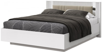 Кровать двуспальная 160х200 "Харди" с зеркальными вставками - Белый текстурный/Ясень белый