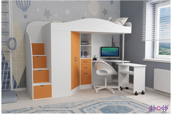 Кровать-чердак Юниор 4 (Венге/Белое дерево)