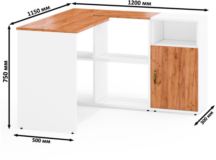 Лидер-8 Стол + Тумба МД 3.19, цвет белый шагрень/крафт золото, ШхГхВ 205х50/30х75 см. или 115х50/120х75 см., НЕ универсальная сборка