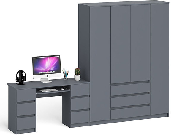 Мори Стол компьютерный МС-2 + Шкаф МШ1600.1, цвет графит, ШхГхВ 295,8х50,4х209,6 см., универсальная сборка