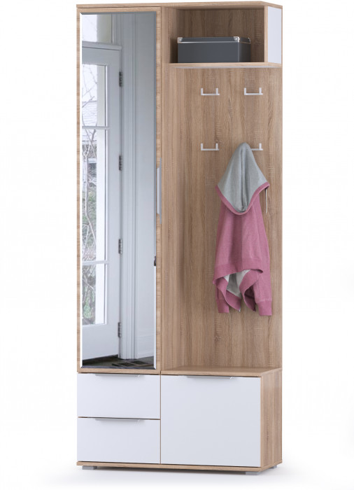 Куба Прихожая 14, цвет дуб сонома/белый премиум, ШхГхВ 126,4х38,3х210,6 см., универсальная сборка