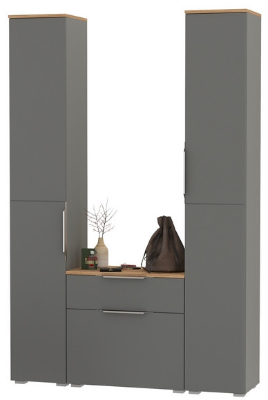 Октава Прихожая 17, цвет серый графит/дуб крафт золотой/фасады МДФ серый графит, ШхГхВ 129,3х35,4х197,6 см., универсальная сборка