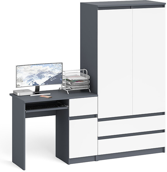 Мори Стол компьютерный МС-1 правый + Шкаф МШ900.1, цвет графит/белый, ШхГхВ 180,4х50,4х179,6 см., выдвижной ящик справа, НЕ универсальная сборка