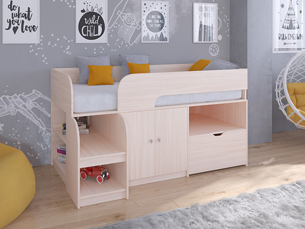 Кровать чердак Астра 9 V4 Дуб молочный/Дуб молочный