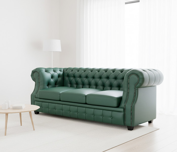 Диван офисный Честер ЛОФТ 3-х местный, экокожа зеленый