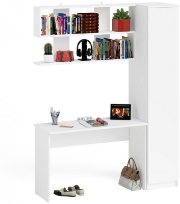 Мори Стол письменный МСП1200.1 + Пенал МШ400.1 + Полка 1200, цвет белый, ШхГхВ 160,8х50,4х209,6 см., универсальная сборка