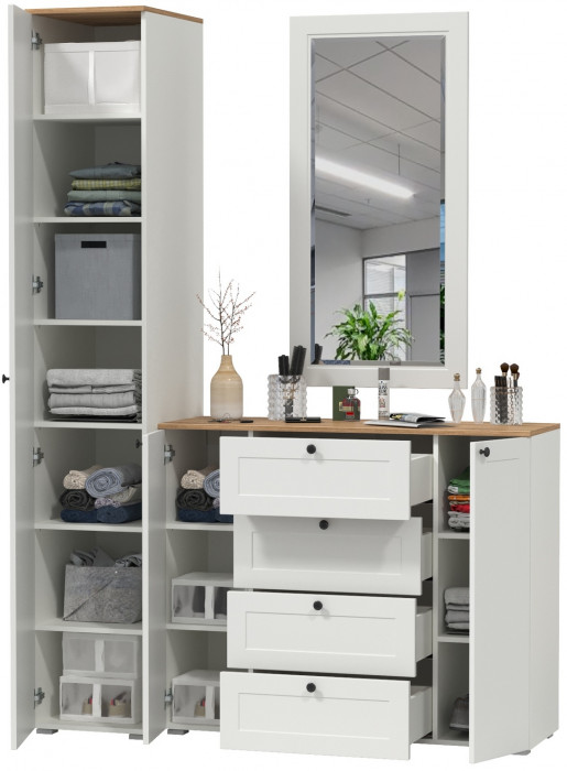 Остин Прихожая 20, цвет белый шагрень/дуб крафт золотой, ШхГхВ 160х54,3х229,6 см., универсальная сборка