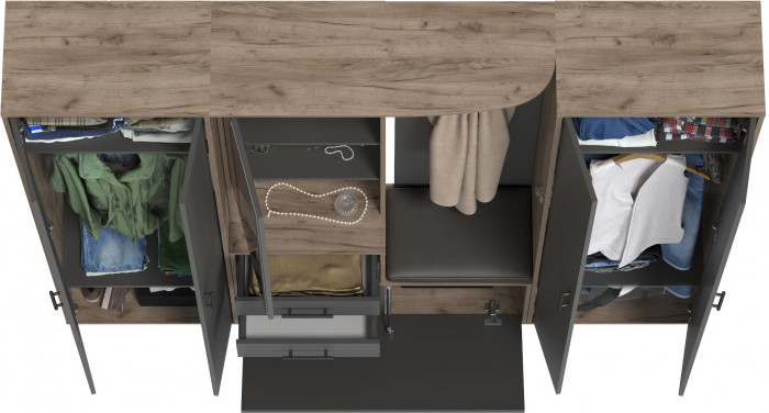 Прихожая Домино 4, цвет дуб крафт табачный/графит, ШхГхВ 220х36х202 см., универсальная сборка