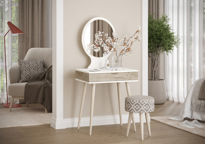 Трюмо 4-25912бел/дкс, цвет белый/дуб крафт серый, ШхГхВ 62х46,6х134,5 см.