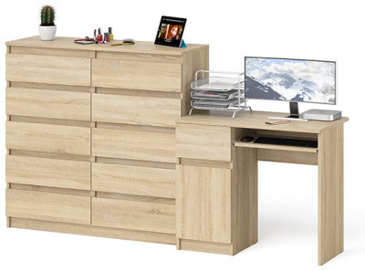 Мори Стол компьютерный МС-1 левый + Комод МК1200.10, цвет дуб сонома, ШхГхВ 210,4х50х115 см., выдвижной ящик слева, НЕ универсальная сборка