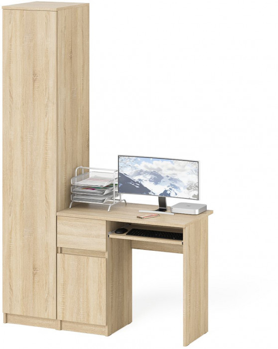 Мори Стол компьютерный МС-1 левый + Пенал МШ400.1, цвет дуб сонома, ШхГхВ 130,4х50,4х209,6 см., выдвижной ящик слева, НЕ универсальная сборка