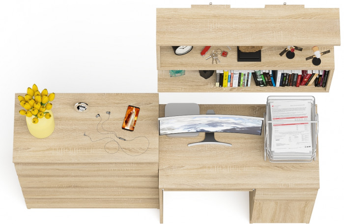 Мори Стол компьютерный МС-1 правый + Комод МК800.4 + Полка 900, цвет дуб сонома, ШхГхВ 170,4х50х209,6 см., НЕ универсальная сборка