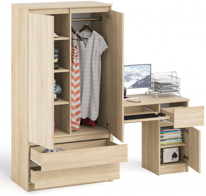 Мори Стол компьютерный МС-1 правый + Шкаф МШ900.1, цвет дуб сонома, ШхГхВ 180,4х50,4х179,6 см., выдвижной ящик справа, НЕ универсальная сборка
