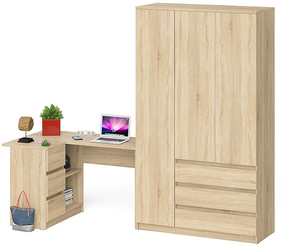 Мори Стол компьютерный МС-16 левый + Шкаф МШ1200.1, цвет дуб сонома, ШхГхВ 244,8х84,9х209,6 см., выдвижные ящики слева, НЕ универсальная сборка