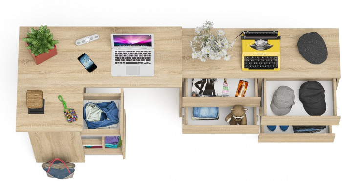 Мори компьютерный стол МС-16 левый + Комод МК1200.6, дуб сонома