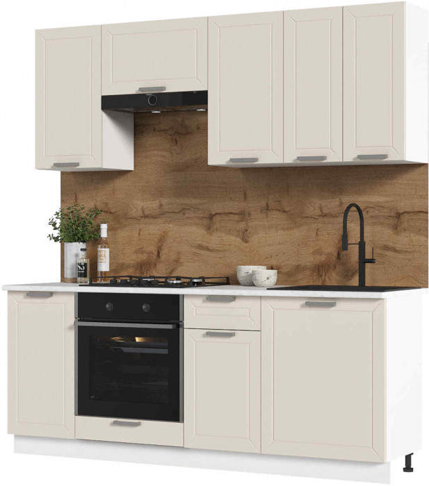 Кухня Альфа 2,0 м холст белый (корпус белый, столешница мрамор лацио)