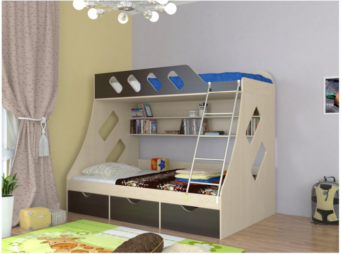 Дельта-20.01 Детская двухъярусная кровать с лестницей (Венге, Белый)