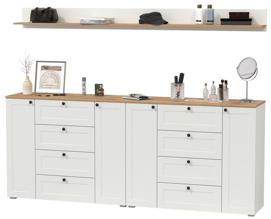 Остин Прихожая 69, цвет белый шагрень/дуб крафт золотой, ШхГхВ 240х41,9х160 см.