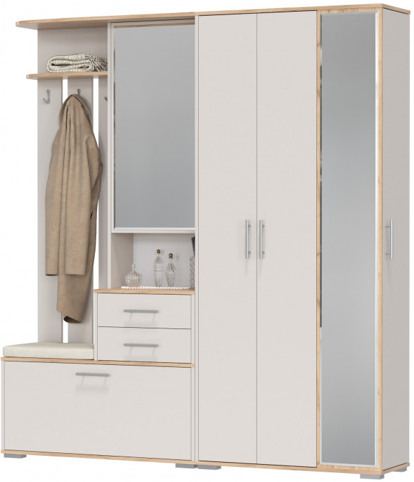 Прихожая Домино 5, цвет дуб крафт золотой/кашемир серый, ШхГхВ 188х36х202 см., универсальная сборка