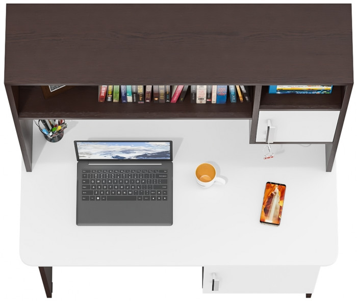 Стол письменный с надстройкой С-МД-1-09Н, цвет венге/белый шагрень, ШхГхВ 105х57х162 см., НЕ универсальная сборка