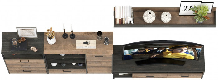 Трувор Гостиная 012, цвет дуб гранж песочный/интра, ШхГхВ 324,8х45,4х195 см., универсальная сборка