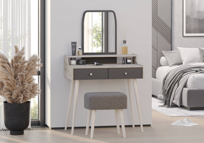 Трюмо 4-25916дкс/граф, цвет дуб крафт серый/графит, ШхГхВ 80х44,8х133 см.