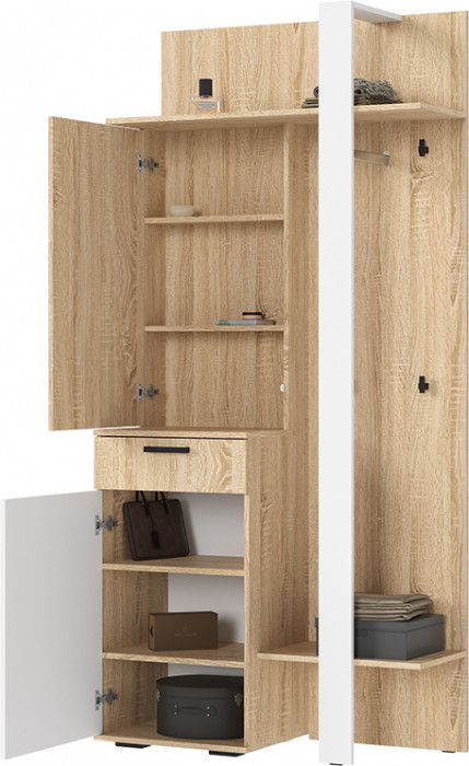 САНСА ПР-01 Прихожая Фасад БЕЛЫЙ,ДУБ СОНОМА/Корпус ДУБ СОНОМА,БЕЛЫЙ