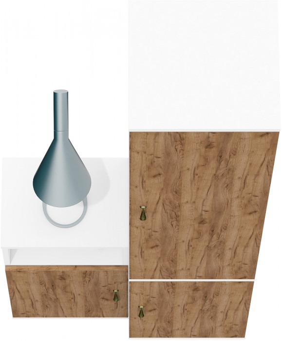 Лидер-8 Пенал МД 21Б + Тумба МД 3.19, цвет белый шагрень/крафт золото, ШхГхВ 80х37,5х190 см., универсальная сборка