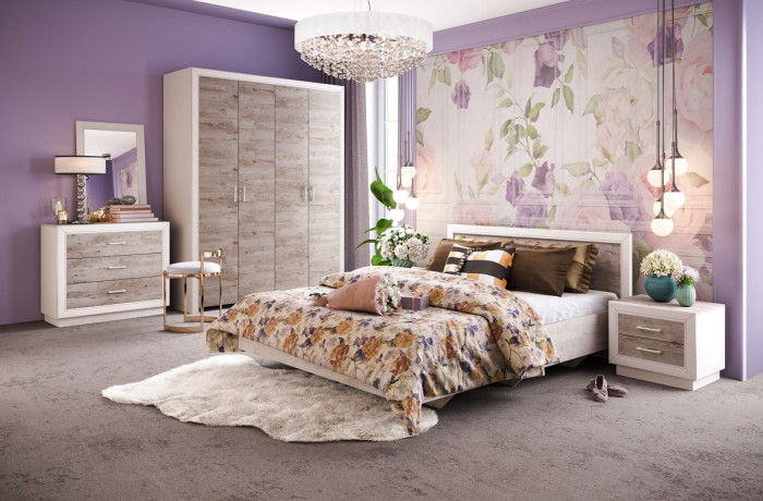 Набор мебели для спальни "Эстель" - Дуб полярный/Сосна натуральная