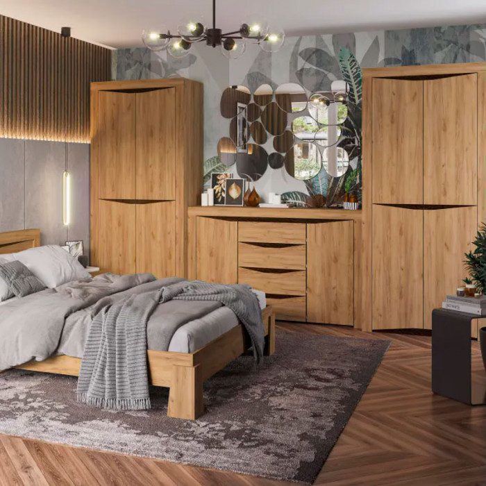 Спальня "Паола" КМ 702 (1600х1005х435 мм) дуб крафт золото