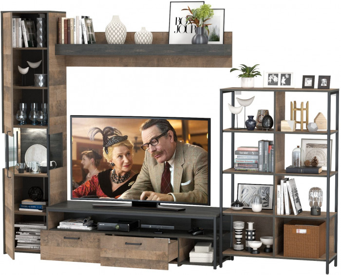 Трувор Гостиная 015, цвет дуб гранж песочный/интра, ШхГхВ 284,6х45,4х210 см., универсальная сборка