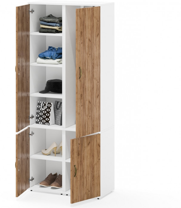 Лидер-8 Модуль Пенал МД 21Б + Пенал МД 22Б, цвет белый шагрень/крафт золото, ШхГхВ 80х37,5х190 см., универсальная сборка