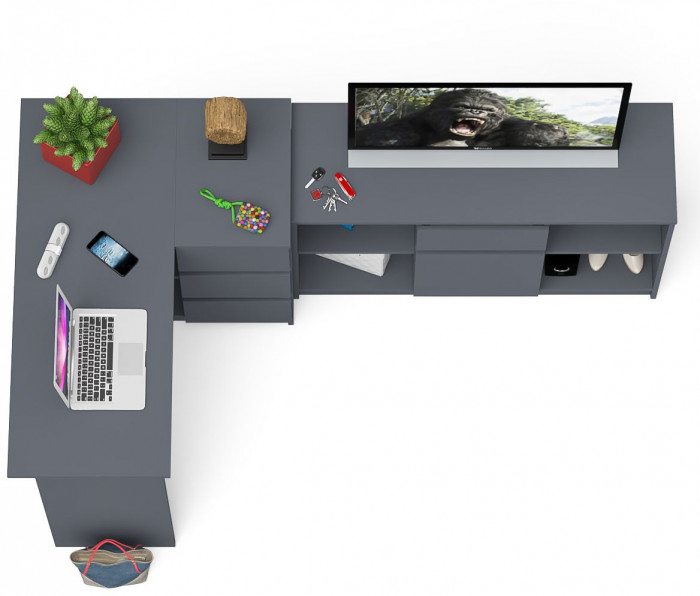 Мори Стол компьютерный МС-16 правый + Тумба МТВ1204.1, цвет графит, ШхГхВ 244,8х84,9х76,6 см., выдвижные ящики справа, НЕ универсальная сборка